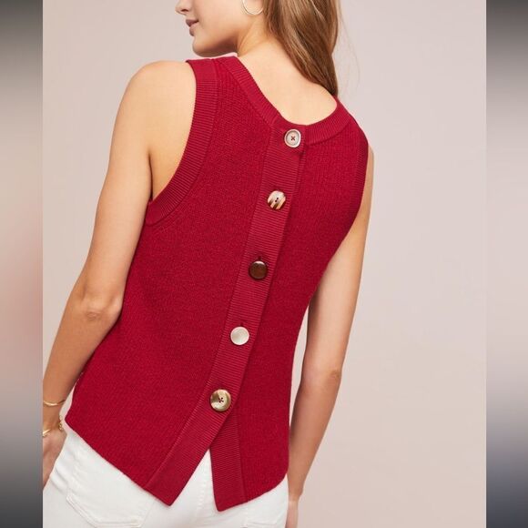 MOTH Anthropologie Buttoned Sweater Tank In Burgundy Size S - Picture 1 of 8